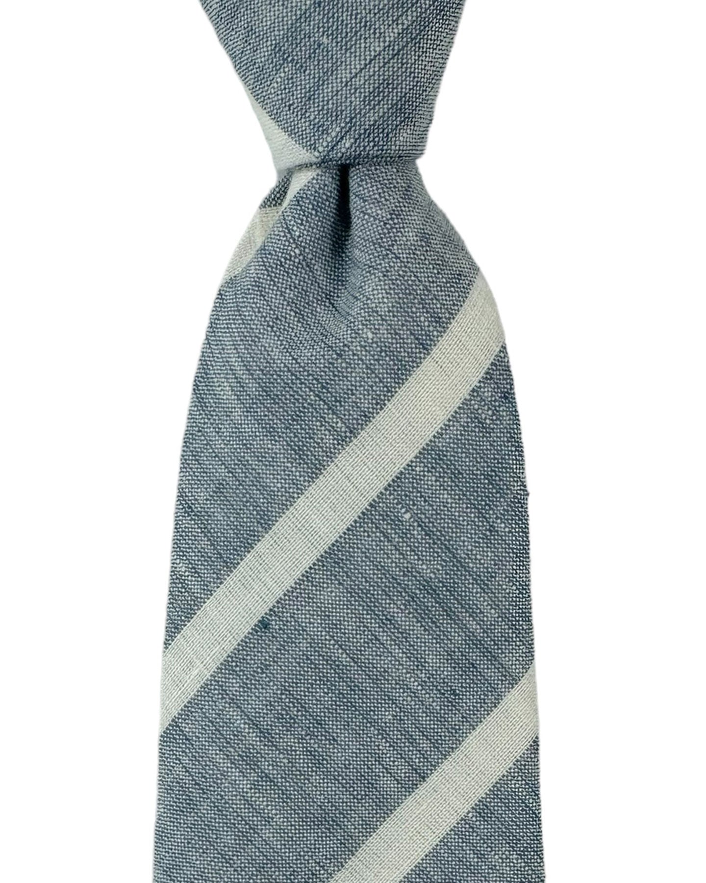 Brunello Cucinelli Linen Necktie Dark Blue Stripes