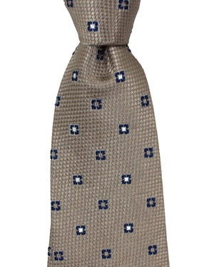 Brunello Cucinelli Silk Tie Taupe Mini Squares