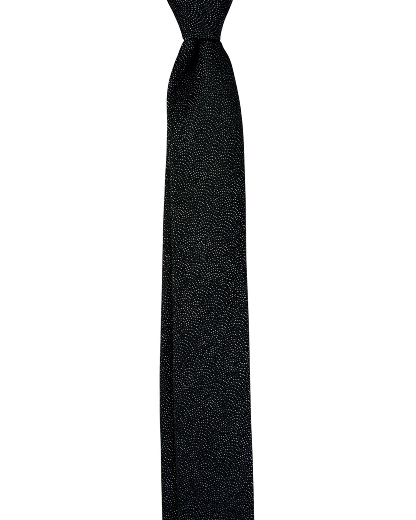 Dolce & Gabbana Skinny Tie Black Silver Dot Swirl Textured
