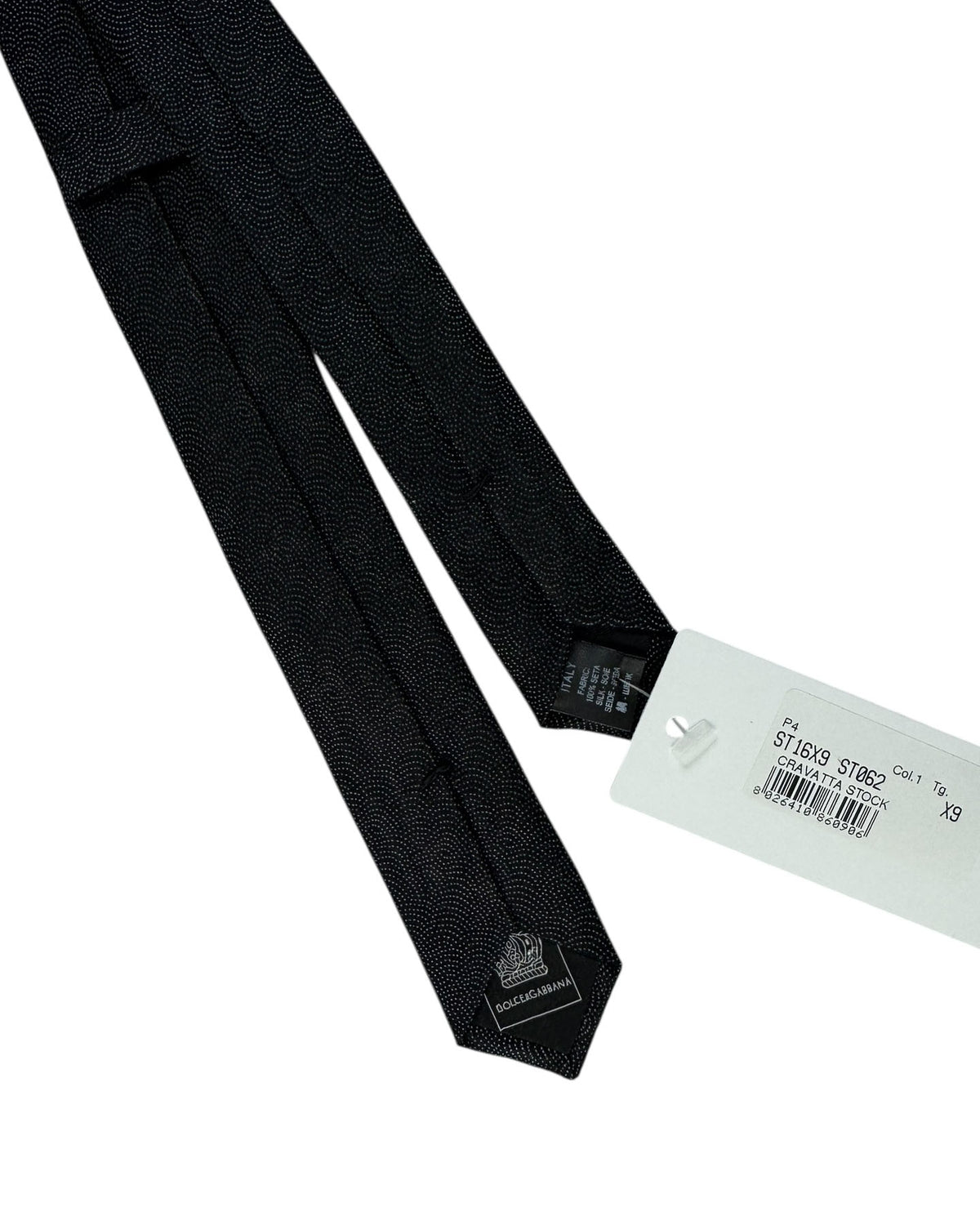 Dolce & Gabbana Skinny Tie Black Silver Dot Swirl Textured