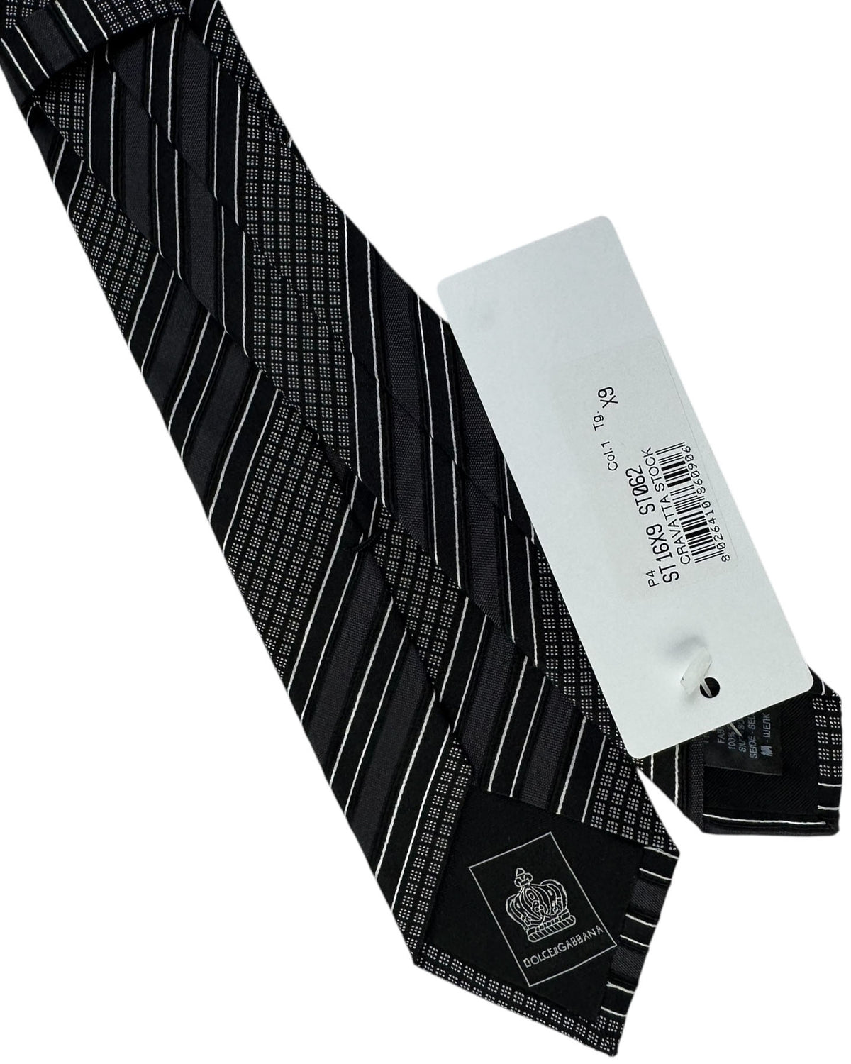 Dolce & Gabbana Skinny Tie Black White Geometric Stripe