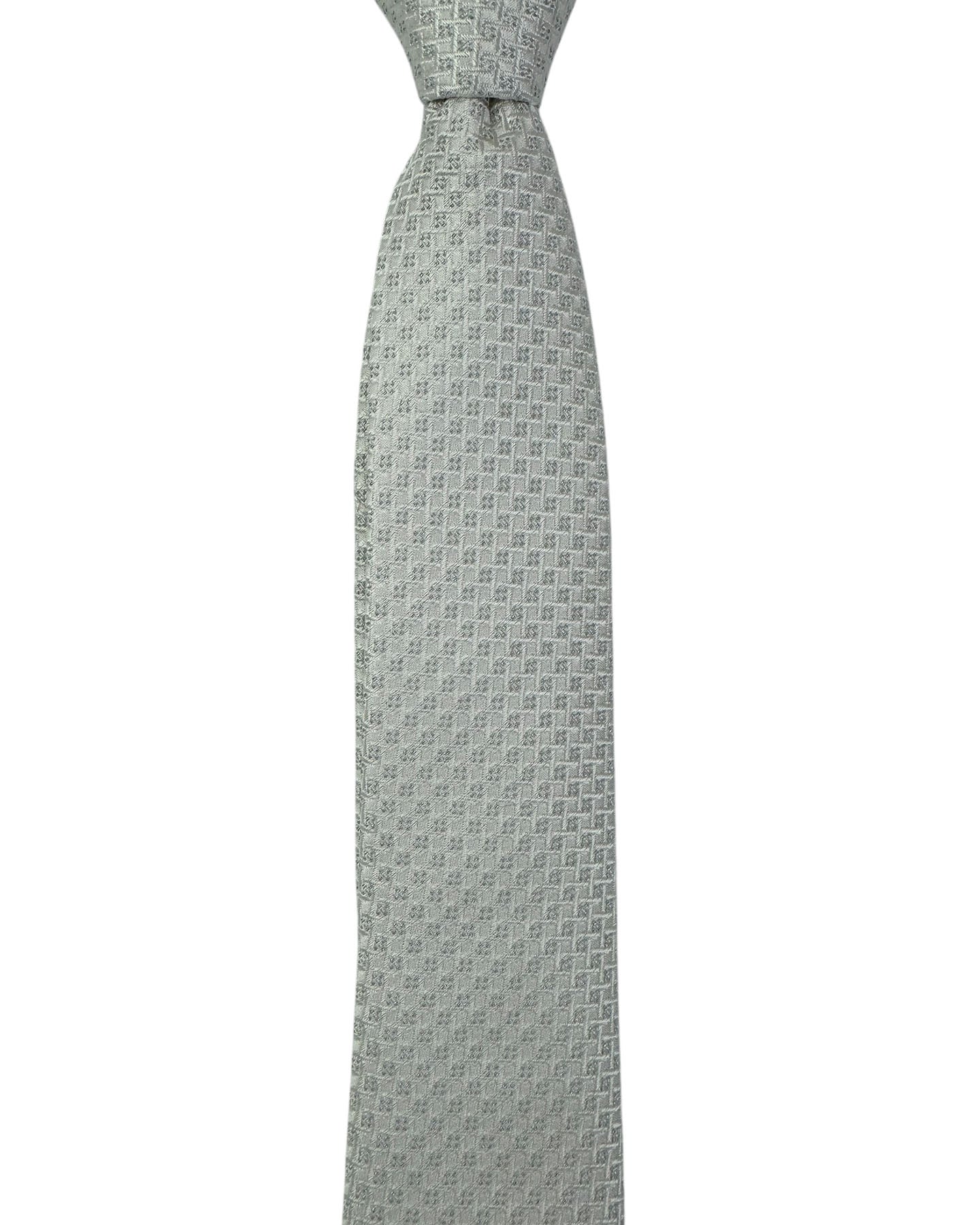 Dolce & Gabbana Skinny Tie Silver Geometric Woven Tie