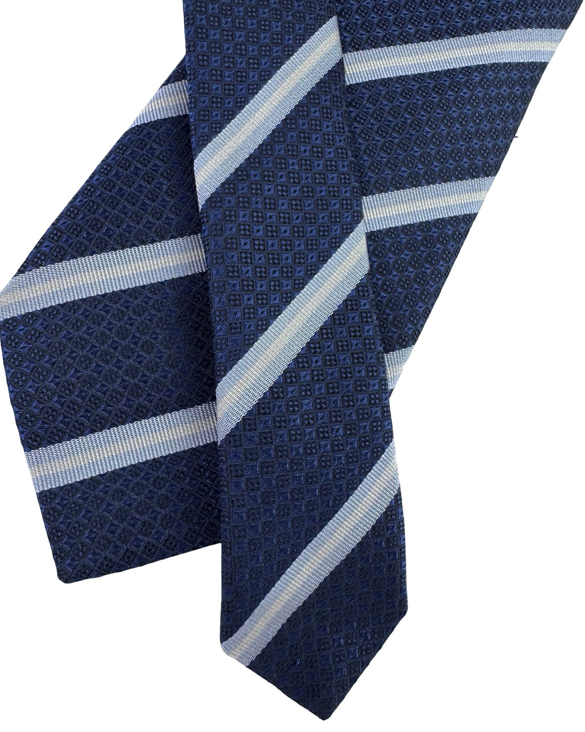 Etro Silk Tie Navy Blue Stripes New