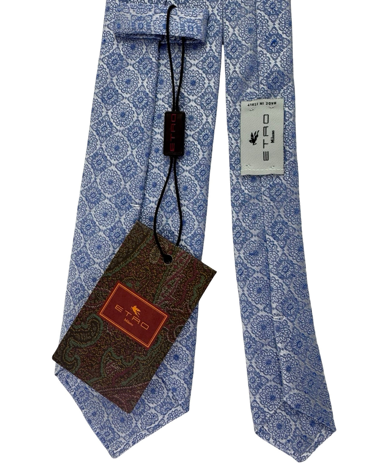 Etro Silk Tie Blue Ivory Medallion Lattice Pattern