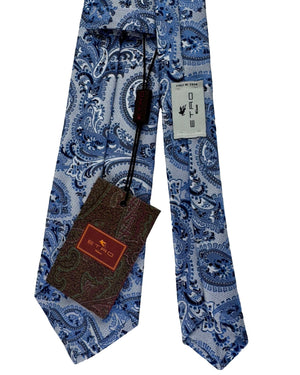 Etro Tie Blue Grey Paisley Brocade Pattern