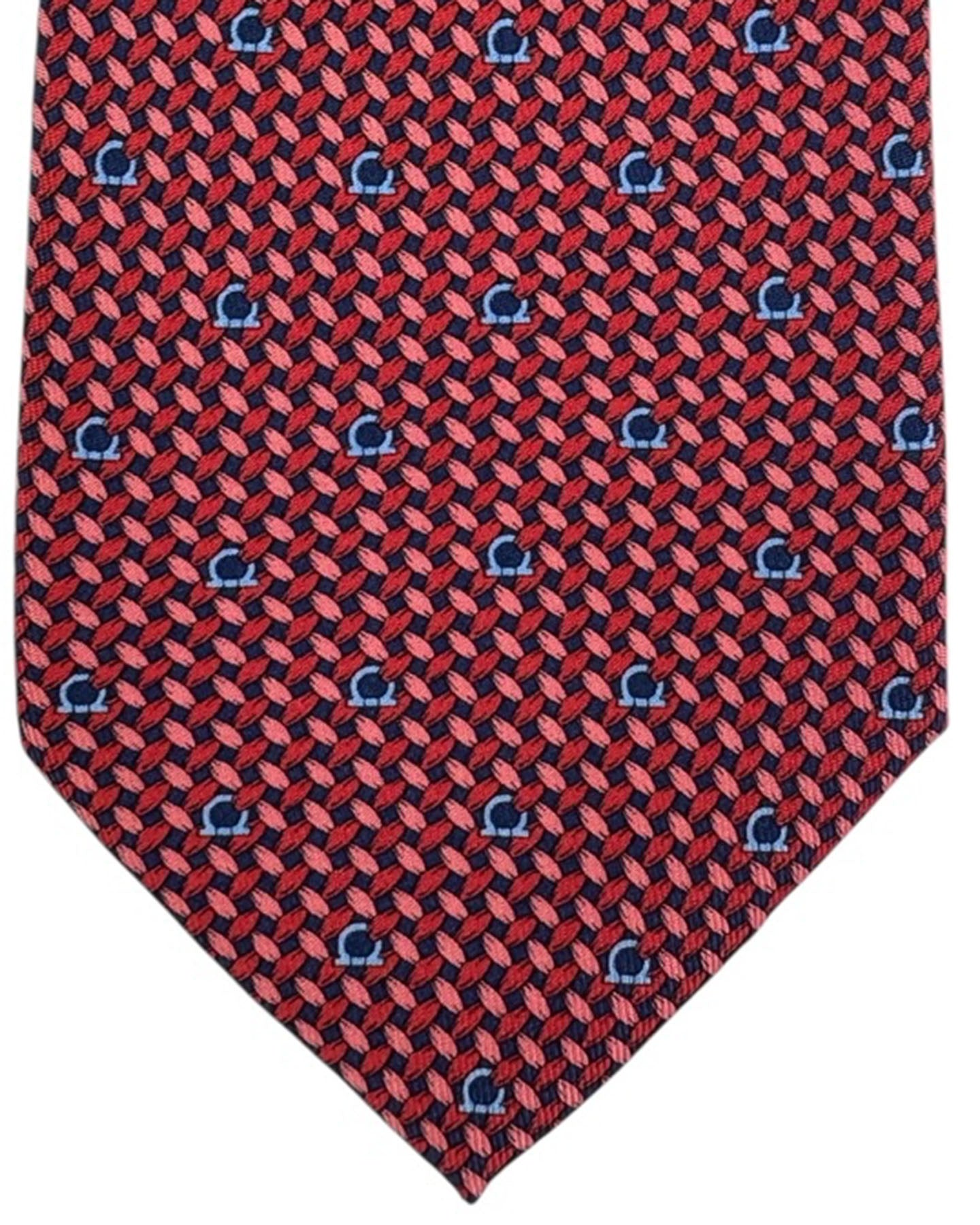 Salvatore Ferragamo Silk Tie Red Pink Maglia Gancini Design