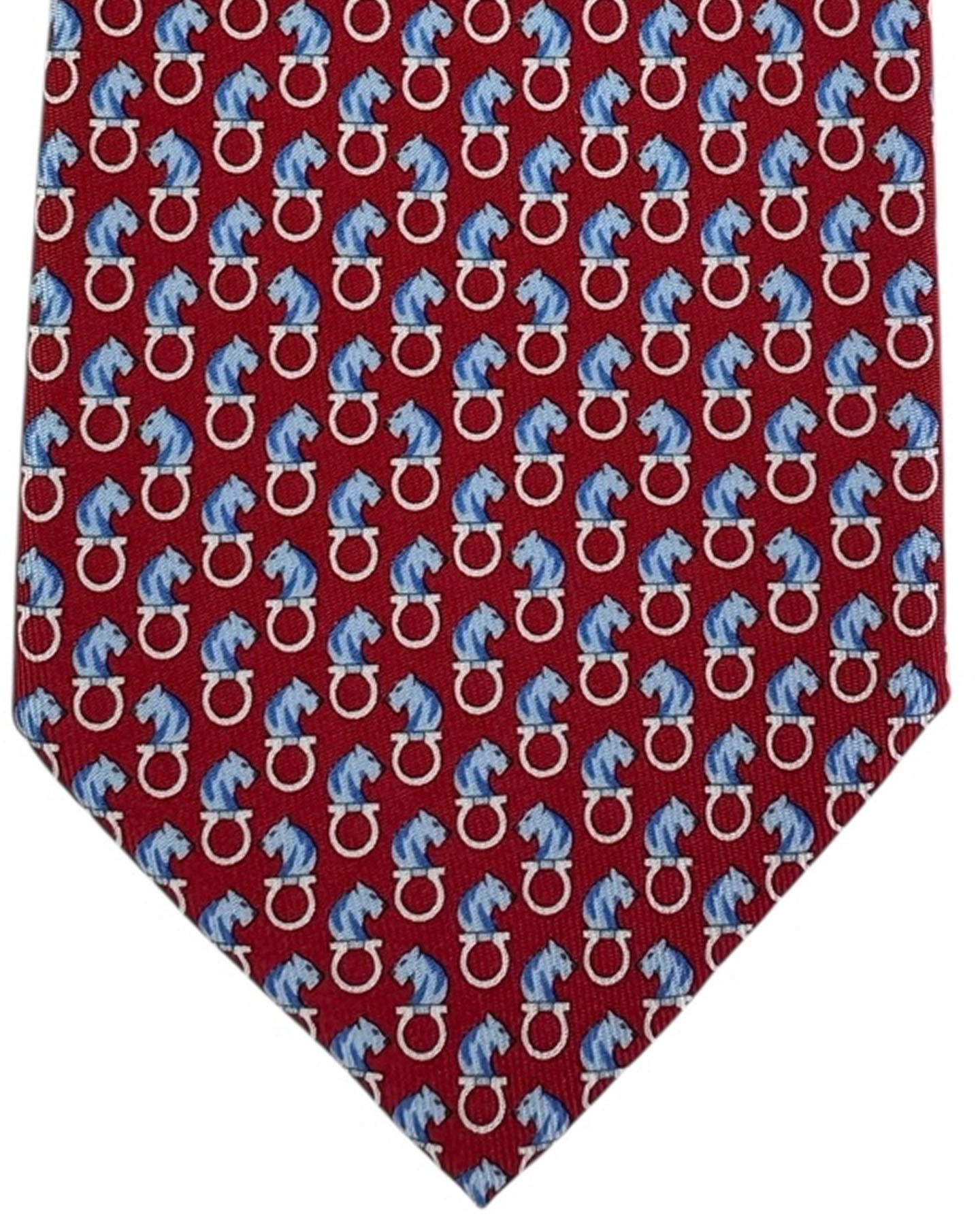 Salvatore Ferragamo Tie Red Tiger & Gancini Design - New Collection