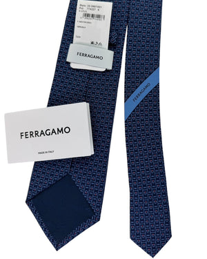 Salvatore Ferragamo Tie Navy Blue With Gancini Pattern