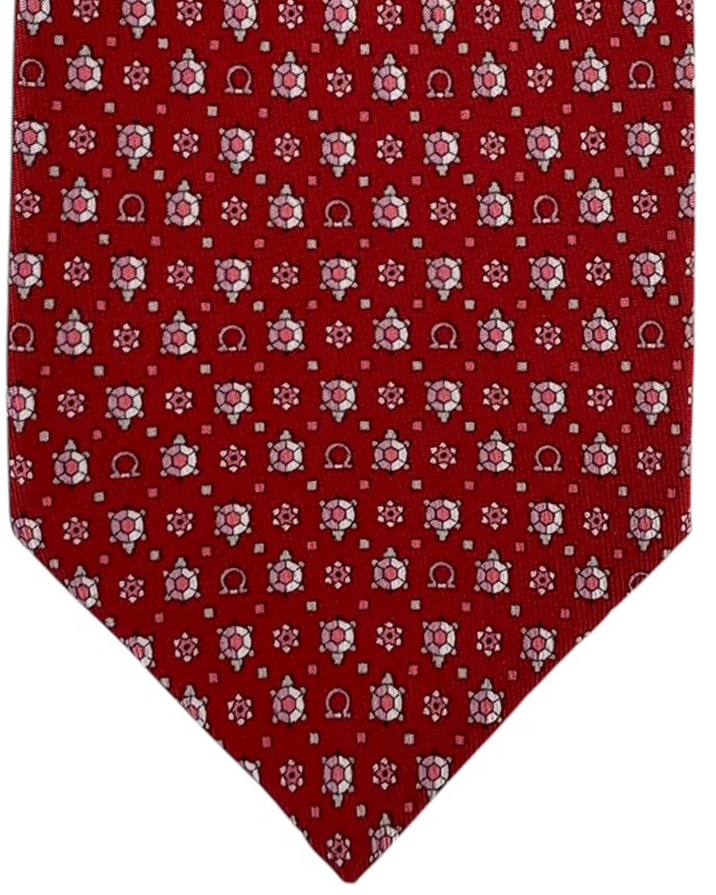  Ferragamo Tie Red Pink Geometric Turtle & Gancini 