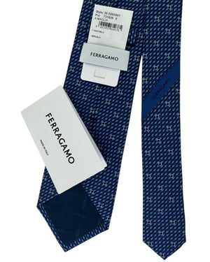 Salvatore Ferragamo Silk Tie Navy Blue Maglia Gancini Design