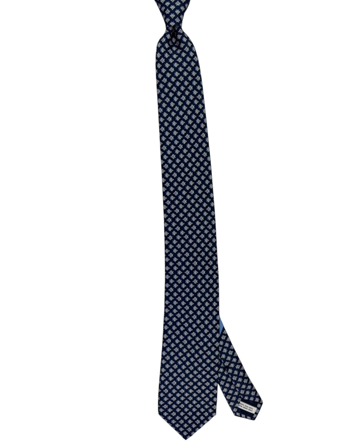Salvatore Ferragamo Tie Navy Blue With Geometric Triangle Fish Pattern
