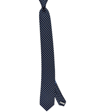 Salvatore Ferragamo Tie Navy Blue With Geometric Triangle Fish Pattern