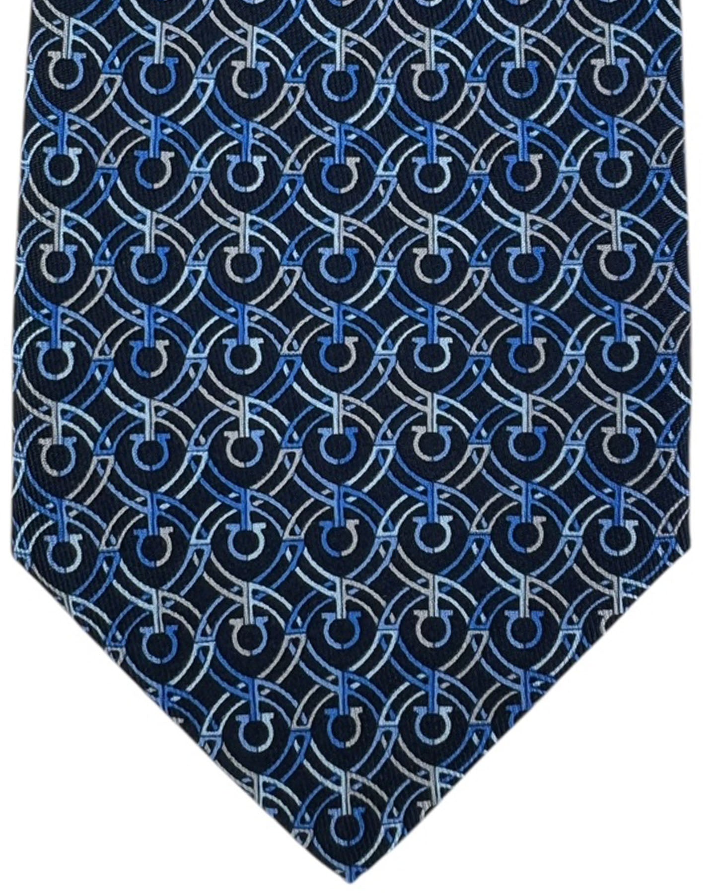 Salvatore Ferragamo Tie Navy Blue With Gancini And Circle Chain Pattern