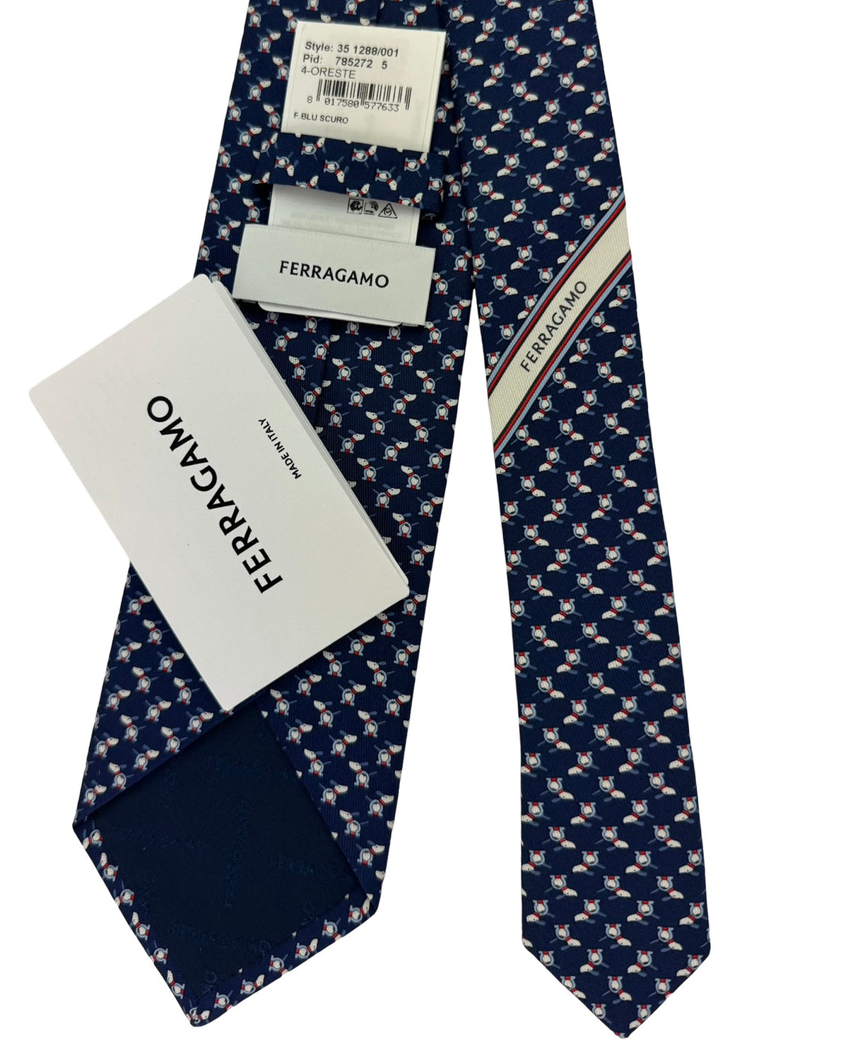 Salvatore Ferragamo Tie Navy Blue Dog - Novelty
