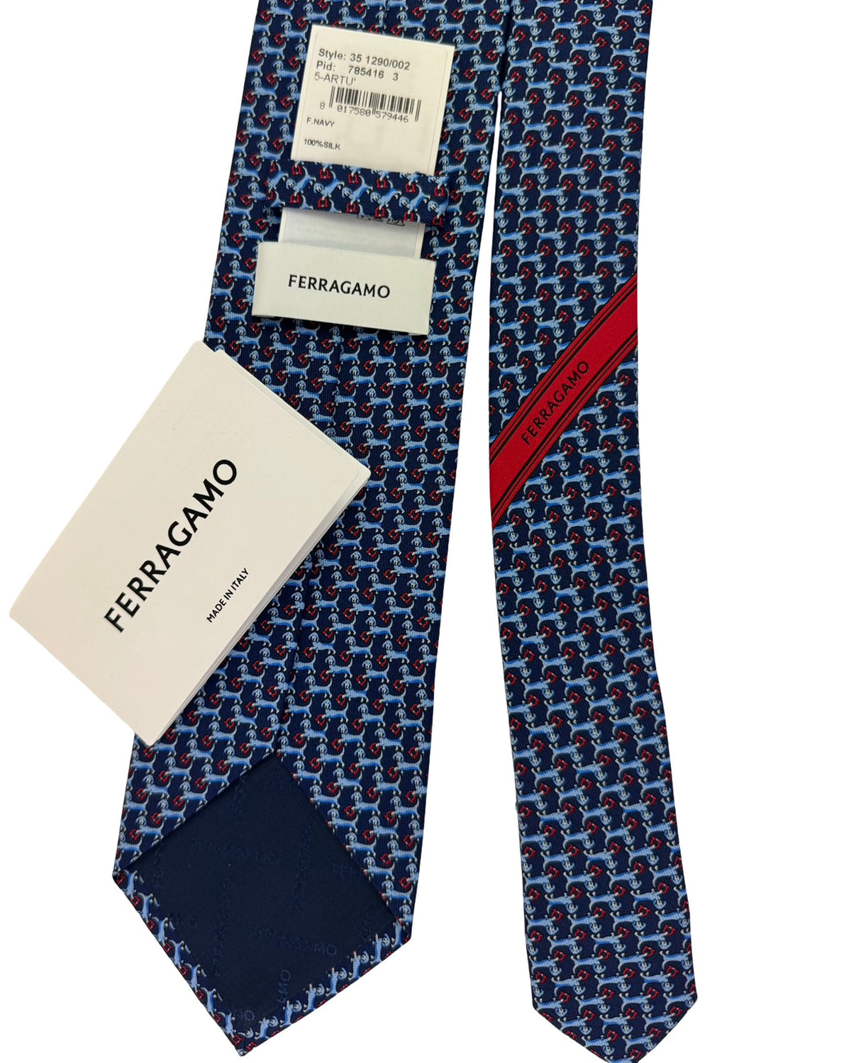 Salvatore Ferragamo Tie Navy Blue Dachshund Gancini Pattern- Novelty