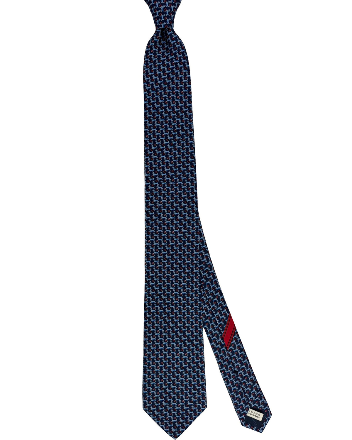 Salvatore Ferragamo Tie Navy Blue Dachshund Dog & Gancini