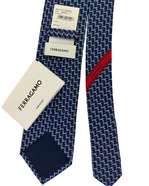Salvatore Ferragamo Tie Navy Blue Dachshund Gancini Pattern- Novelty