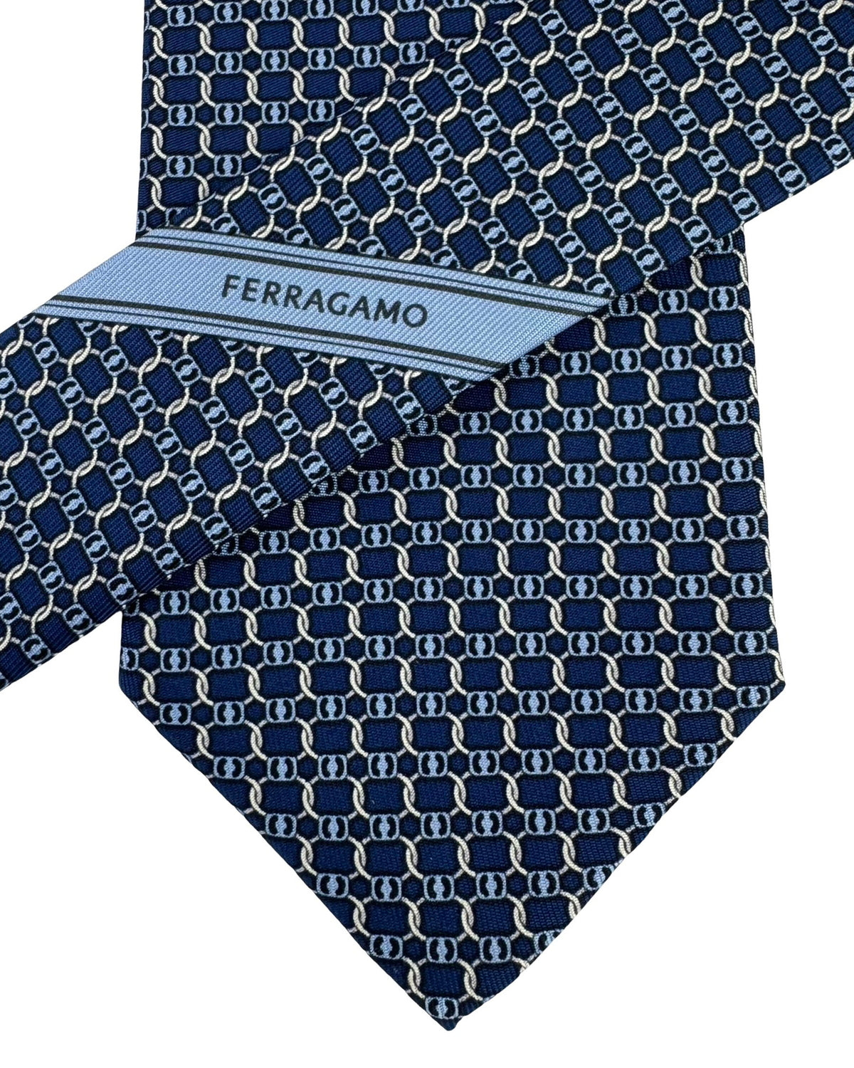 Salvatore Ferragamo Tie Navy Blue Gancini Chain Pattern