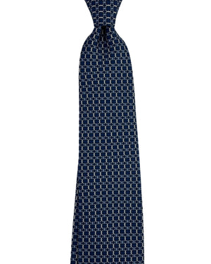 Salvatore Ferragamo Tie Navy Blue Gancini Chain Pattern