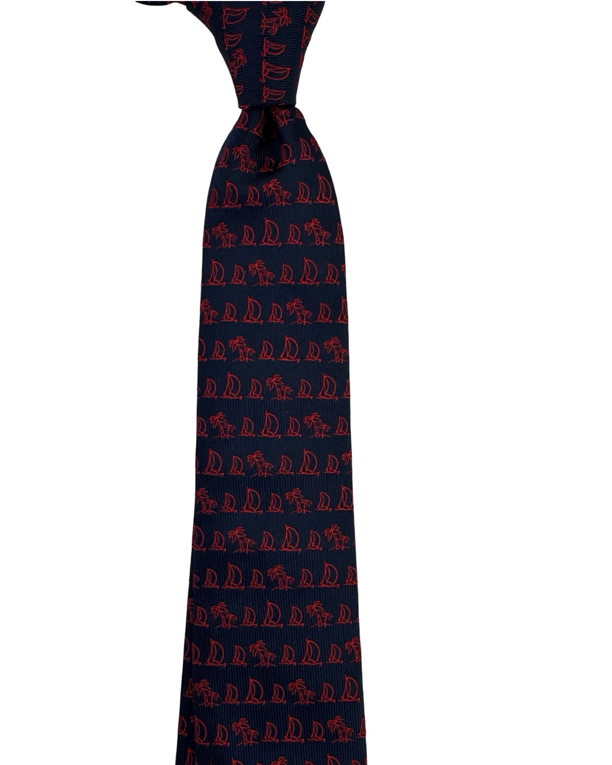 Salvatore Ferragamo Silk Tie Navy Red Sailboat Design