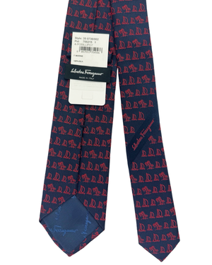 Salvatore Ferragamo Silk Tie Navy Red Nautic Design