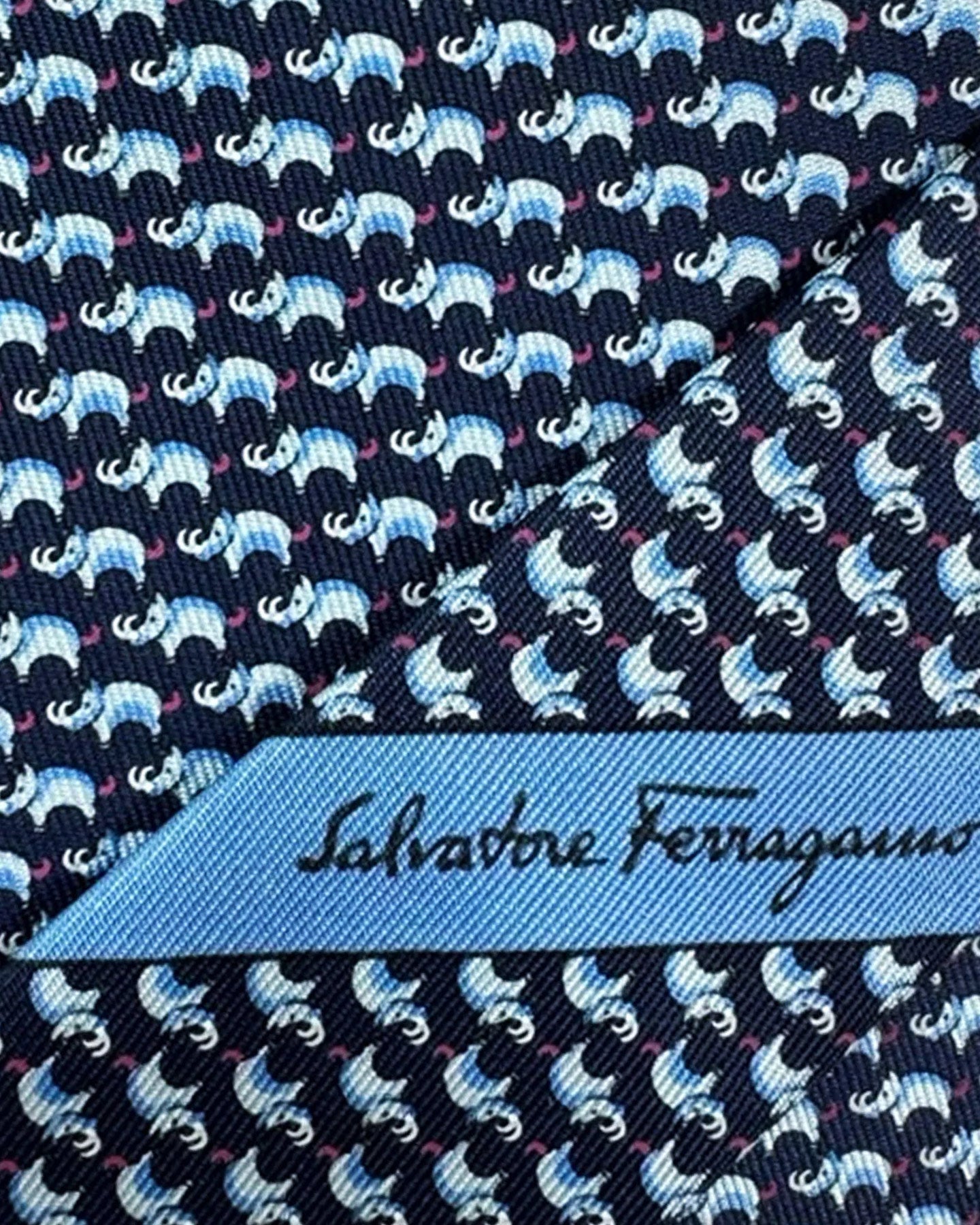 Salvatore Ferragamo Silk Tie Navy Blue Boar Design