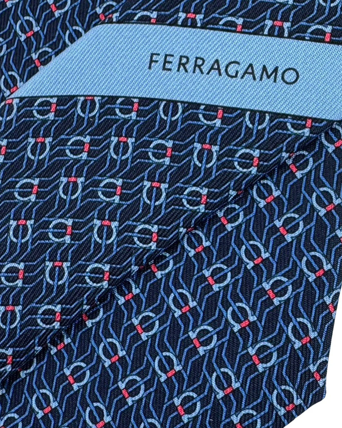 Salvatore Ferragamo Tie Navy Blue Red Gancini Pattern