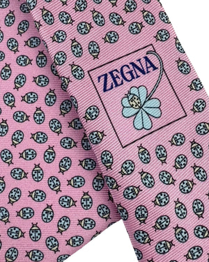 Ermenegildo Zegna Silk Tie Pink Ladybug Pattern - Narrow Cut