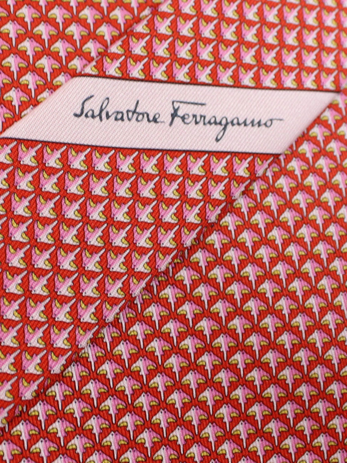Salvatore Ferragamo Tie Red Pink Stingray Design Novelty