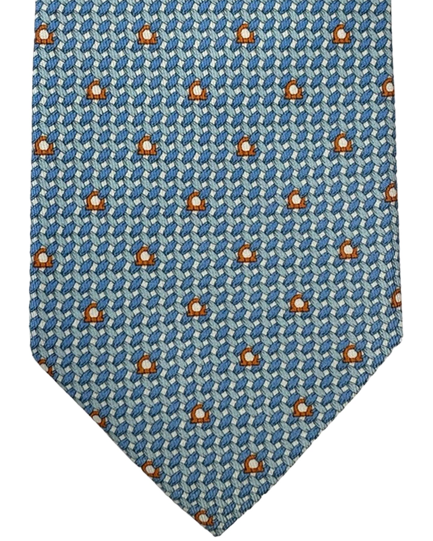 Salvatore Ferragamo Silk Tie Blue Micro Pattern Gancini
