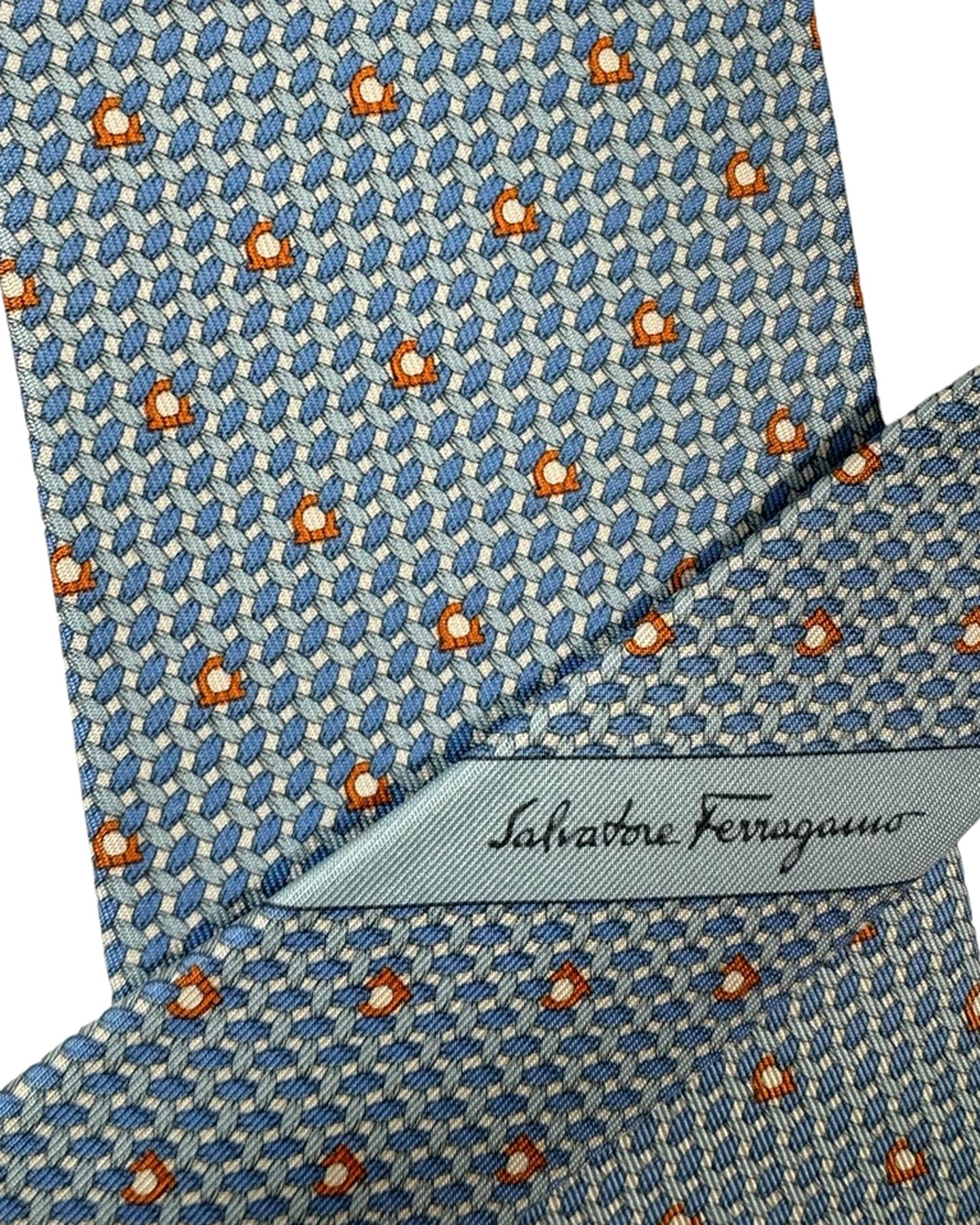 Salvatore Ferragamo Silk Tie Blue Micro Pattern Gancini