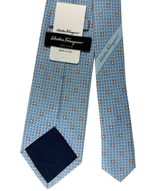 Salvatore Ferragamo Silk Tie Blue Micro Pattern Gancini