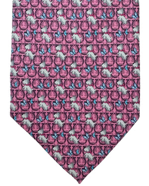 Salvatore Ferragamo Tie Pink Dogs Gancini & Butterfly Design