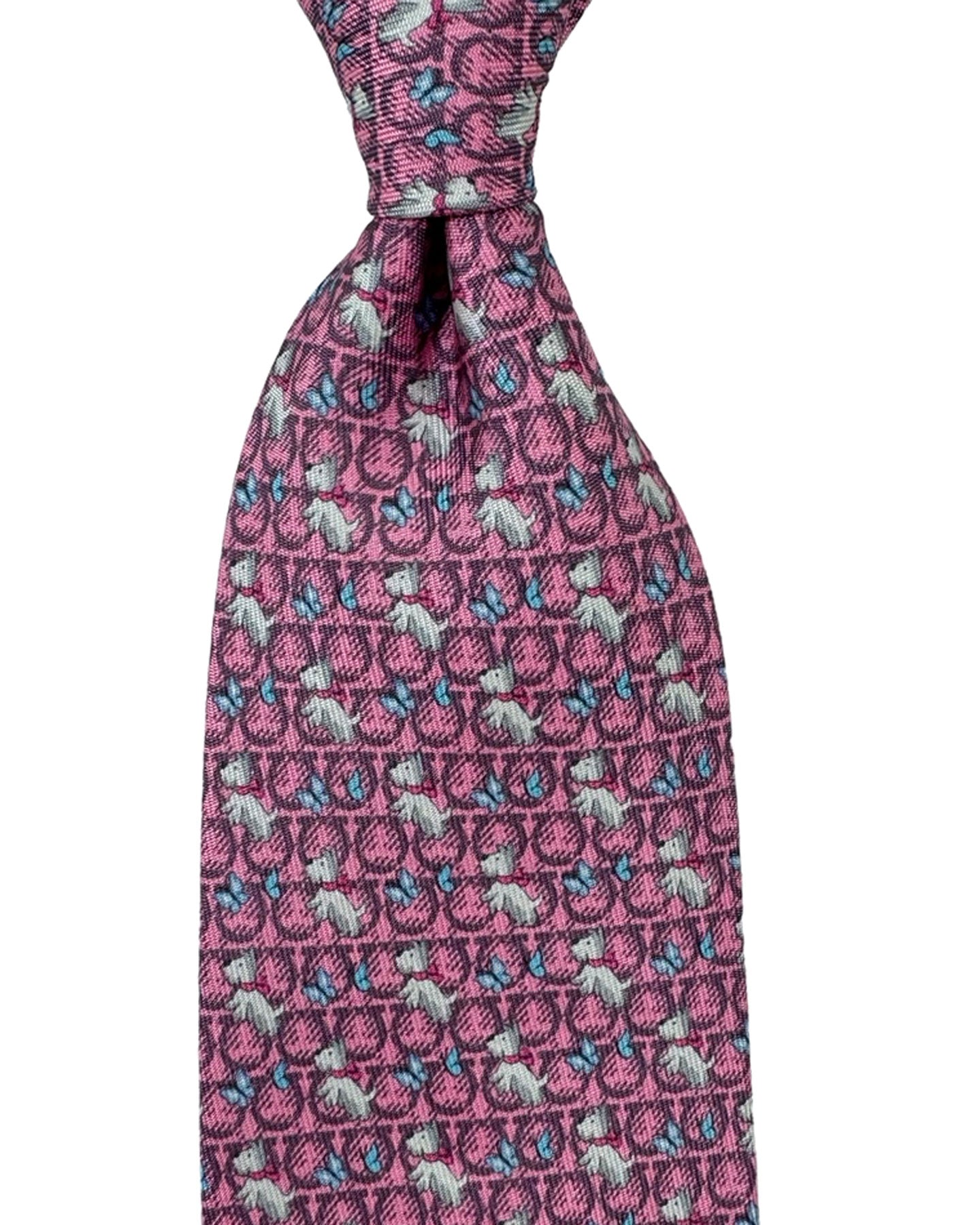 Salvatore Ferragamo Tie Pink Dogs Gancini & Butterfly Design