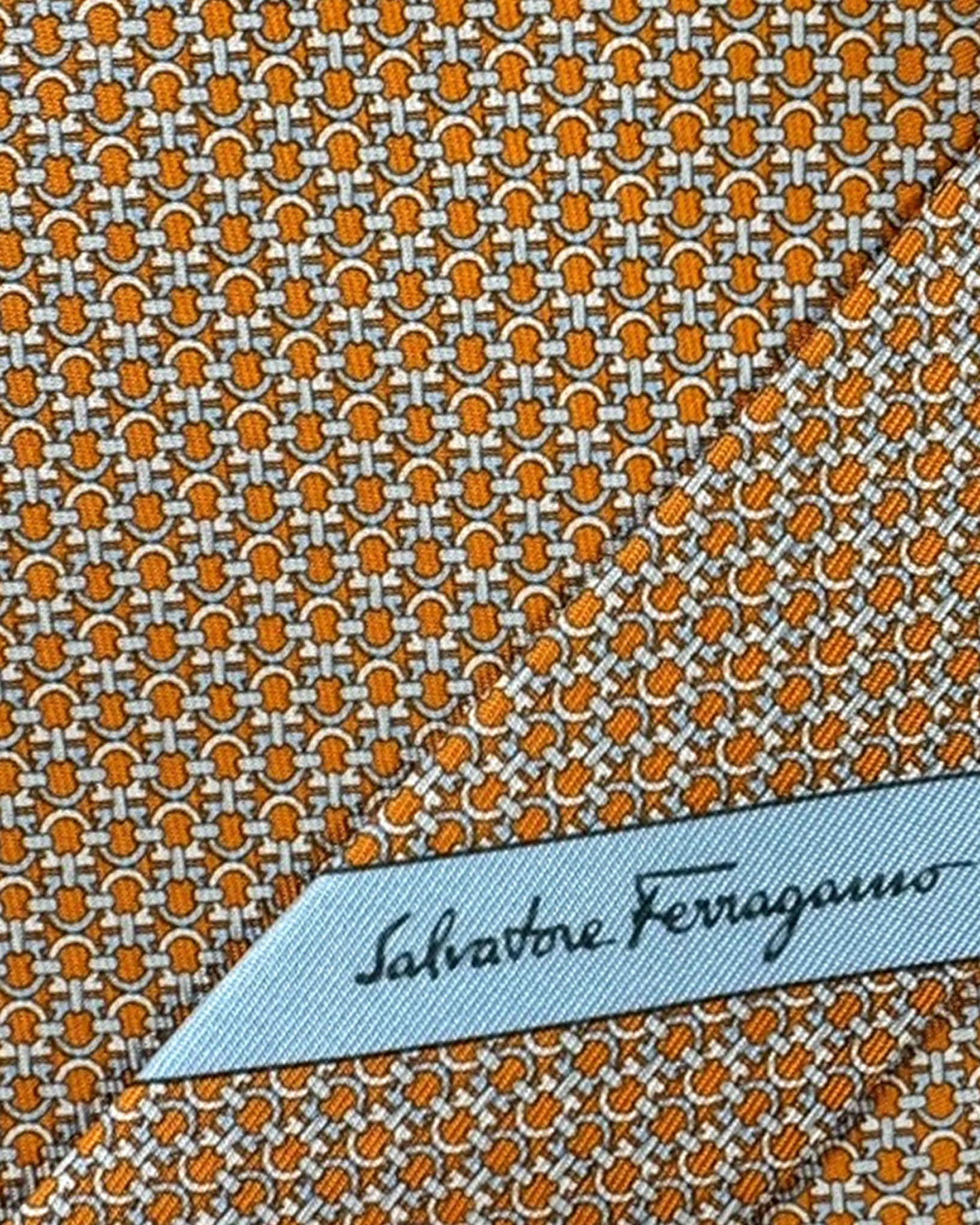 Salvatore Ferragamo Tie Orange Gray Interlocking Gancini