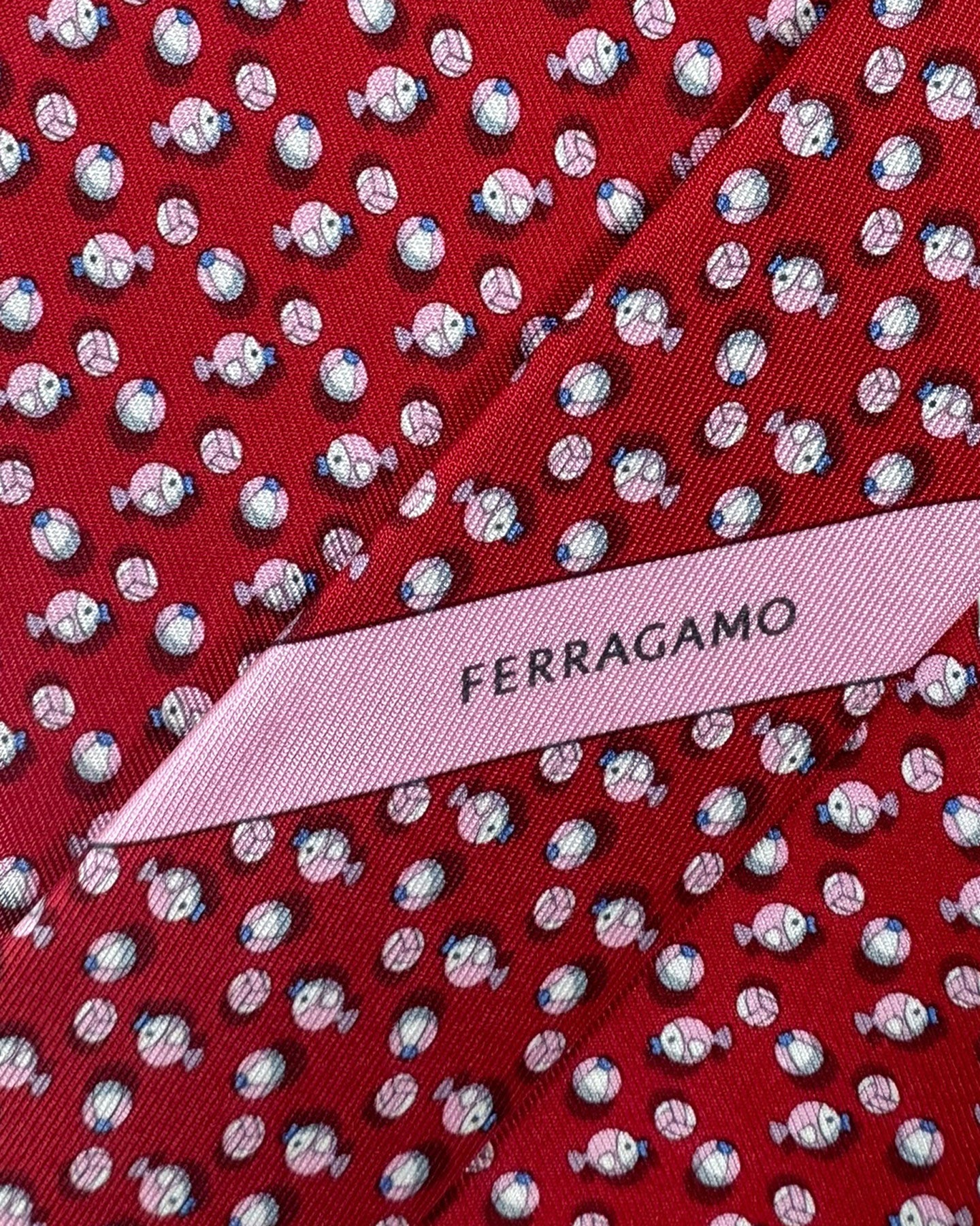 Salvatore Ferragamo Tie Red Pink Beach Ball Fish