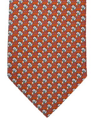 Salvatore Ferragamo Novelty Tie Orange Gancini & maneki neko cat 