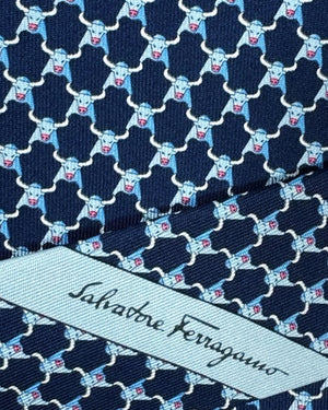 Salvatore Ferragamo Tie Dark Blue Frog Novelty Design