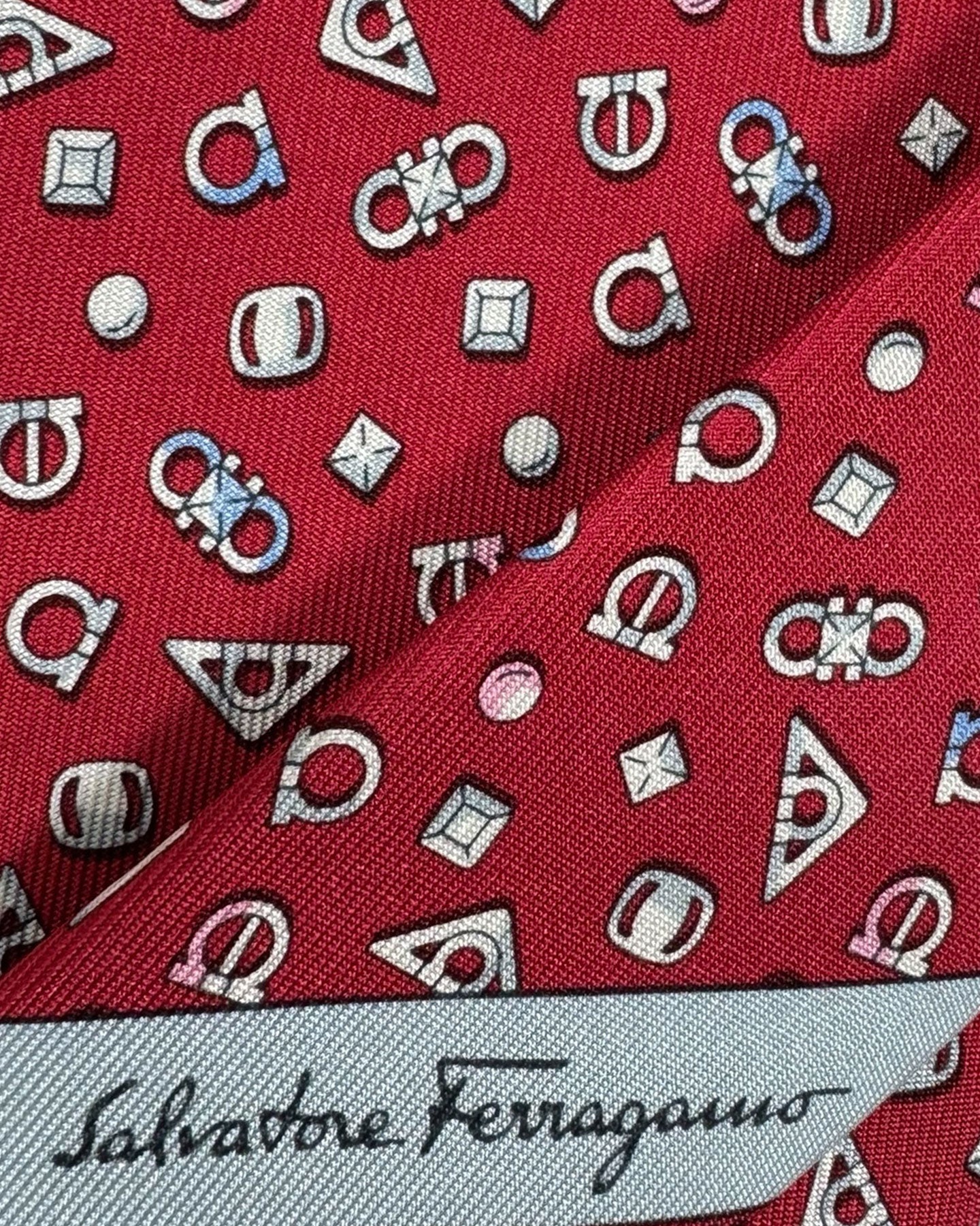 Salvatore Ferragamo Tie Gancini Signature Design Dark Red SALE