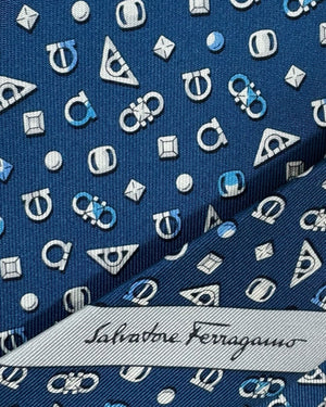 Salvatore Ferragamo Tie Gancini Signature Design Royal Blue