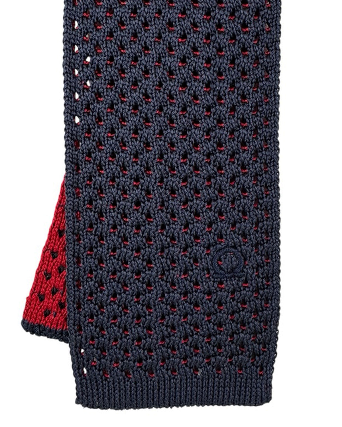 Salvatore Ferragamo Tie Navy Bordeaux Knitted Square End Tie - 2 Sided