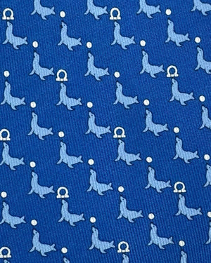 Salvatore Ferragamo Tie Navy Blue Dolphins & Gancini 