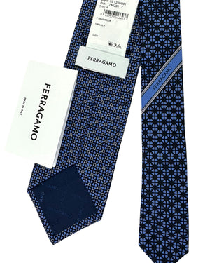Ferragamo Tie Striped Gancini Midnight Blue