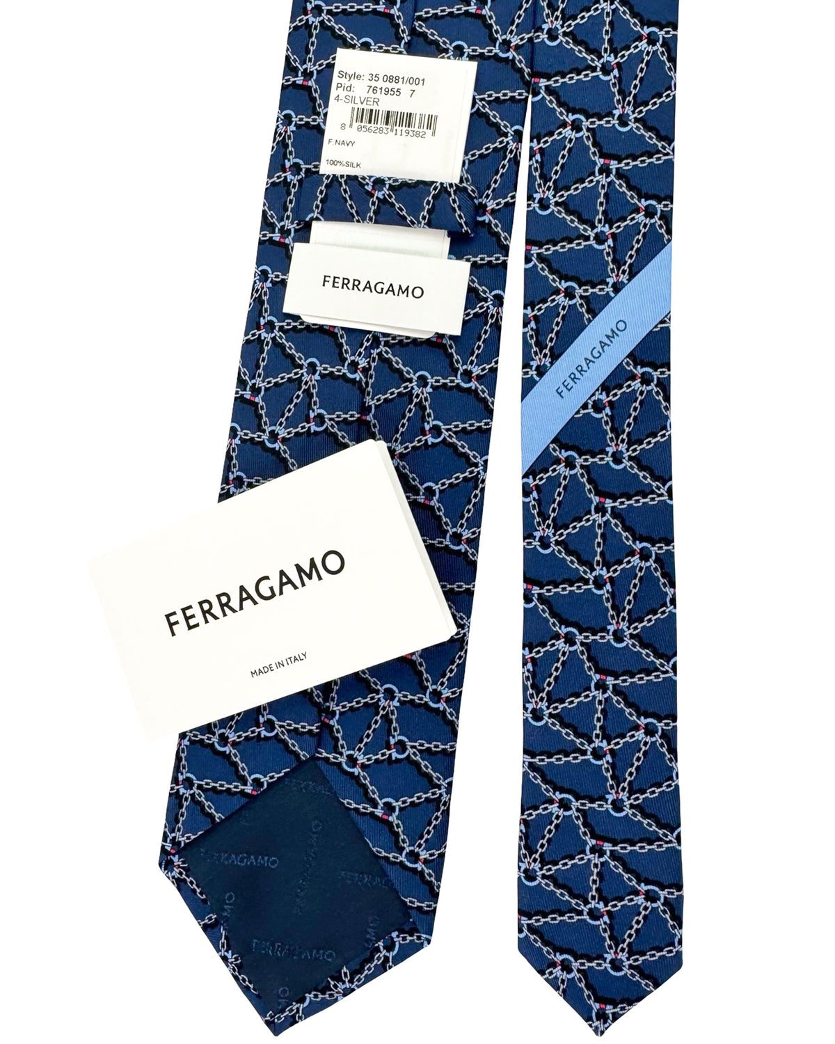 Salvatore Ferragamo Tie Dark Blue Chain Gancini