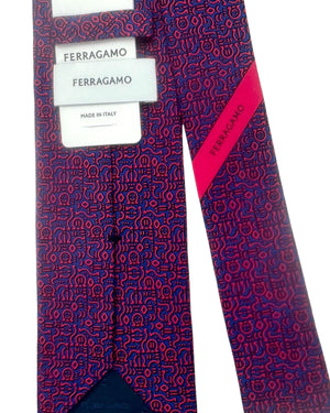Salvatore Ferragamo Silk Tie Navy Red Playfull Gancini