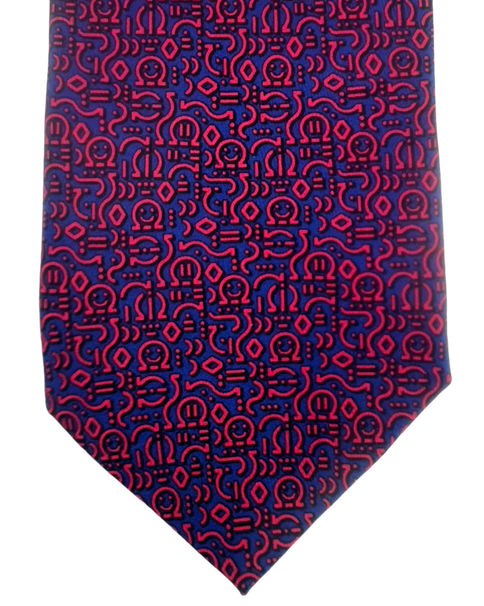 Salvatore Ferragamo Silk Tie Navy Red Hieroglyphs