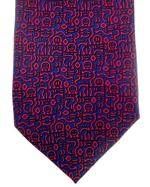 Salvatore Ferragamo Silk Tie Navy Red Hieroglyphs