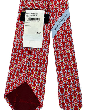 Ferragamo Tie Red Birds Gancini New
