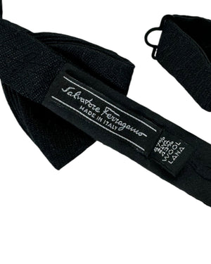 Salvatore Ferragamo Bow Tie Black Gray - Wool Silk Pre-Tied Designer Bow SALE