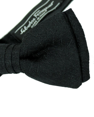 Salvatore Ferragamo Bow Tie Black Gray - Wool Silk Pre-Tied Designer Bow SALE